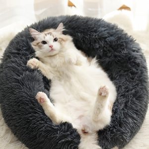 Calming Pet Bed – Soft Donut Plush Bed for Cats & Dogs