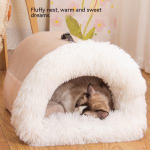 Fluffy Pet Cave Bed – Warm Nest for Cats & Dogs