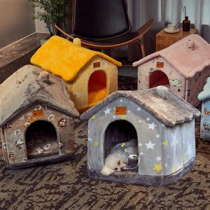 Foldable Pet House Bed – Warm Plush Cave for Cats & Dogs